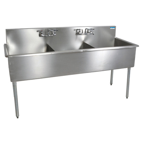BK RESOURCES 24.5 in W x 39 in L x Free Standing, Stainless Steel, Three Compartment Budget Sink BK8BS-3-1221-12